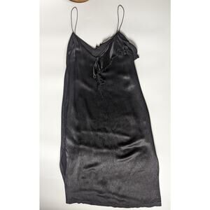Zara Trafaluc Collection Sz Large Black Silky Ruffle Spaghetti Strap Slit Dress